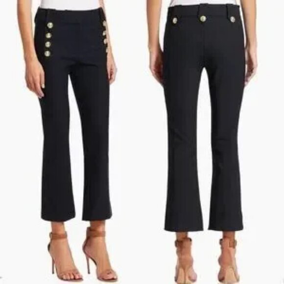 NWT Womens 10 Crosby Derek Lam Robertson Black Cropped Flare Trouser Pants 8 - Picture 1 of 16